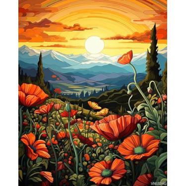 Imagem de VNUIEHG Pintura por números para adultos papoula, pintura a óleo faça você mesmo, paisagens, kits de tinta acrílica por números para adultos iniciantes para decoração de parede de casa 41 x 50 cm