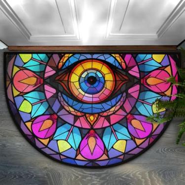Imagem de Tapete de porta meio redondo, vidro olho turco, colorido, antiderrapante, absorvente, semicírculo, tapetes laváveis, meia lua, para ambientes internos e externos, pátio, cozinha, banheiro, entrada