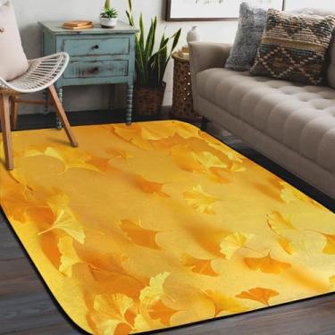 Imagem de Tapete para sala de estar, lavável à máquina, folha de ginkgo, amarelo, antiderrapante, tapete macio, para sala de estar, quarto, sala de jantar, berçário, cozinha, decoração de casa