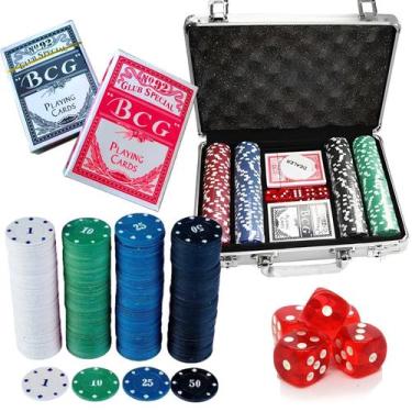 Imagem de Maleta De Poker Jogo 200 Fichas Numeradas 2 Baralhos 5 Dados - Imporie