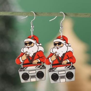Imagem de Brincos de Natal femininos modernos com design de gravador de Papai Noel, brincos suspensos, roupas de Natal, acessórios de bijuteria de fantasia