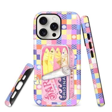 Imagem de HCTYKHVTYS Capa para iPhone 15 Pro, proteção de 2 camadas com silicone TPU e capa rígida de policarbonato, antiqueda, fosco e resistente ao desgaste - Latas de sardinha no tabuleiro de xadrez