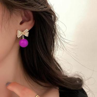 Imagem de Brincos femininos de pérola com laço com pingente de argola moderna para noivas, casamento, laço, presente de dia dos namorados, presentes de amizade