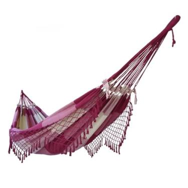 Imagem de REDE DE DESCANSO CASAL GRANDE, Confortável e Resistente, Ideal para Varanda, Quintal e Jardim(Xadrez vinho com cru)