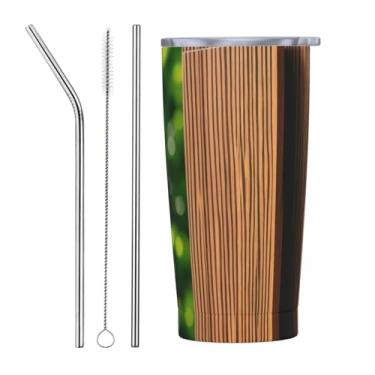 Imagem de Zeraoke Impressão de porta de parede de madeira 590 ml caneca de aço inoxidável com tampa de palha, caneca de canudo de carro, mantém as bebidas frias para escritório, casa, funciona muito bem para