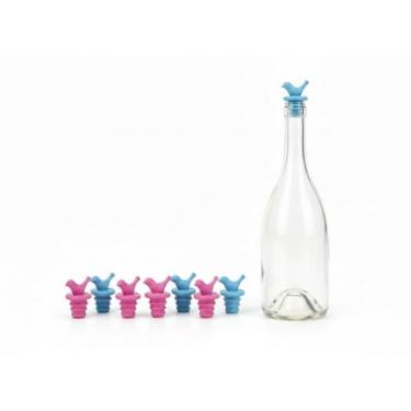 Imagem de Pacote com 8 tampas de garrafa de vinho fofas e bicos de óleo – (4 azuis, 4 rosas) - Rolha de silicone à prova de vazamento de 3 camadas para vinho, azeite de oliva e vinagre - Acessórios divertidos