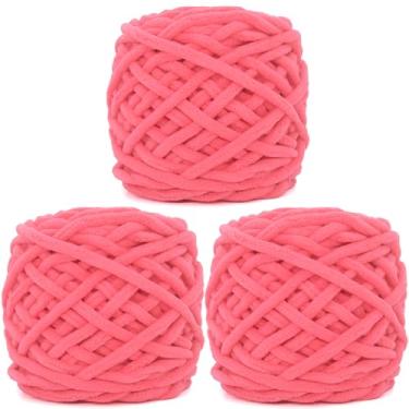 Imagem de Fio de chenille grosso para crochê, vermelho melancia, felpudo, felpudo, grosso, macio, fio de chenille para iniciantes em crochê e tricô, 3 x 100 g (vermelho melancia)