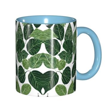 Imagem de Zeraoke Canecas de café criativas com estampa de folhas tropicais, personalizadas, presente para a família, tamanho de 325 ml, unissex