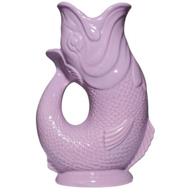Imagem de The Original Gluggle Jug – Jarro de glug lilás em L, 22 cm 0,6 L – Jarro em forma de peixe com glug glug – Decorativo para água, coquetel, vinho e gin, decantador ou vaso – Feito à mão na Grã-Bretanha