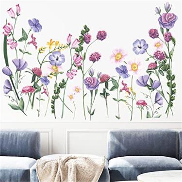 Imagem de WOHAHA Decalques de parede de flores coloridas adesivos de parede descascar e colar removíveis plantas verdes folhas adesivos de arte de parede decalques para TV fundo meninas quarto sala de estar
