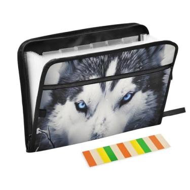 Imagem de Wassud Wolf Eyes Organizador de arquivos sanfonado com 13 bolsos, pastas expansíveis com abas e adesivos, organizador de pastas de documentos de recibo de papel tamanho carta A4 para viagens de