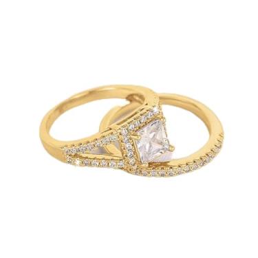 Imagem de Um conjunto de anéis quadrados micro incrustados de luxo leve unissex para homens e mulheres joias finas vida diária namoro decoração para festa de formatura, Cobre, Sem pedra preciosa