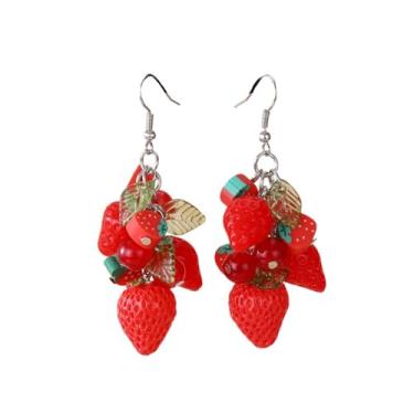 Imagem de Brincos femininos pendentes de frutas 3D fofos de resina imitação de comida brincos de acrílico morango uva laranja abacate limão brincos joias presente -, Zinco, Sem pedra preciosa