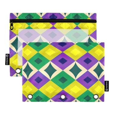 Imagem de Wassud Pacote com 2 pastas de fichário com padrão geométrico abstrato, pastas de bolso com 3 furos, organizador de fichários para casa, escritório