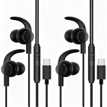 Imagem de 2 pacotes de fones de ouvido profissionais com fio tipo C para iPhone 17/16/15 Pro Max, USB-C com microfone e função de volume ajustável, compatível com iPhone 16/15 Pro/iPad/Galaxy S23/S22/S21/S20