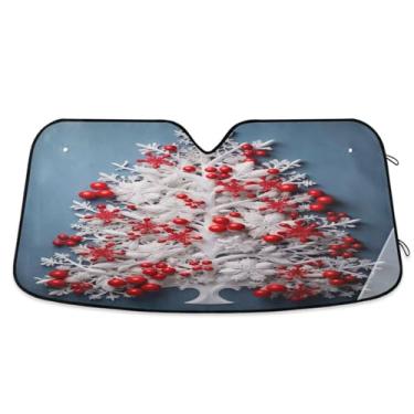 Imagem de Wassud Para-brisa para-sol acessórios de carro dobrável para janela frontal de carro blocos raios UV árvore de Natal com frutas vermelhas sombra refletiva 80 x 1,47 cm