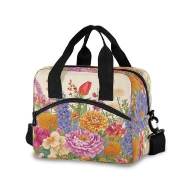 Imagem de Burbuja Lancheira térmica de flores de jardim para mulheres e homens, lancheira portátil com alça de ombro removível, lancheira para viagem, piquenique, escritório, trabalho