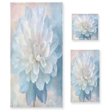 Imagem de xigua Conjunto de toalhas de banheiro de flor branca absorvente macio toalha de banho de 3 peças toalha de mão toalhas decorativas para banheiro, academia, hotel, praia, piscina