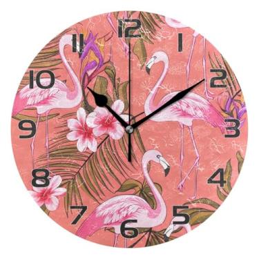 Imagem de YETTASBIN Relógio de parede flamingos, silencioso, sem tique-taque, operado por bateria, relógio redondo decorativo criativo para cozinha, sala de estar, banheiro, decoração de escritório em casa
