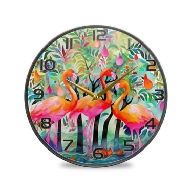 Imagem de YETTASBIN Relógio de parede de acrílico flamingo - Silencioso, sem tique-taque, operado por bateria, relógio redondo decorativo criativo para cozinha, sala de estar, banheiro, decoração de escritório