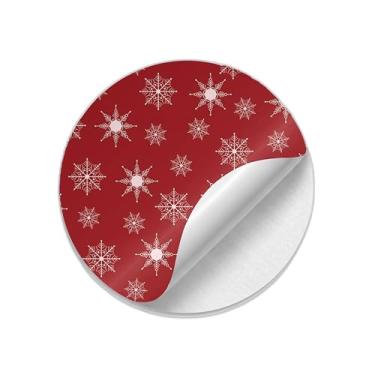 Imagem de Adesivos Redondos Natalinos 25 Unidades Estampa Floco de Neve Vermelho - Tamanho 50x50cm