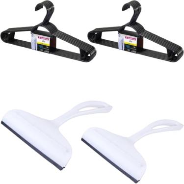 Imagem de Conjunto de 2 Rodo Plástico Multiuso Branco com Raspador 18cm + 2 Cabide Plástico Adulto Roupas Médias – Leve 6 Pague 5