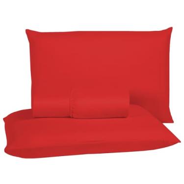 Imagem de Jogo de Lençol Queen 400 Fios Cama Box 03 Peças Toque Macio Aveludado (VERMELHO)