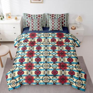 Imagem de Erosebridal Jogo de cama rústico de 7 peças, Queen, asteca, caçador de sonhos, cama misteriosa, nativo americano, rústico, casa de fazenda, azul listrado, para adolescentes, homens e mulheres