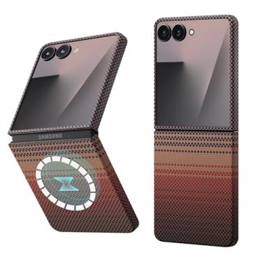 Imagem de pitaka Capa para Z Flip 7, compatível com MagSafe, capa fina e leve para Galaxy Z Flip 7 com sensação de toque sem capa, feita de fibra de aramida 1500D, pôr do sol