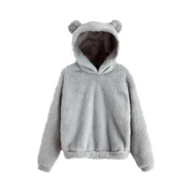 Imagem de Moletom Feminino De Inverno Com Capuz De Pelúcia, Manga Longa, Orelhas