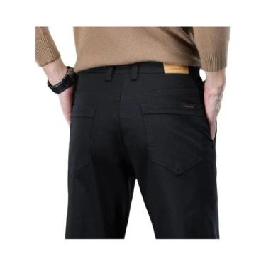 Imagem de Calças Casuais Slim Straight Masculinas 97% Algodão Preto Caqui Cinza 