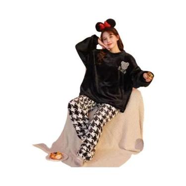 Imagem de Conjunto De Pijamas De Fleece Feminino, Roupa De Dormir Quente E Espes