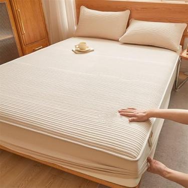 Imagem de Lençol elástico, capa de cama de colchão acolchoado, roupa de cama luxuosa, lavável na máquina, macio, sem rugas, fácil instalação, para casa e hotel-cáqui ||200 x 200 cm