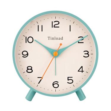 Imagem de Tinload Despertador analógico retrô antigo de 11,4 cm, pequeno relógio de mesa silencioso, iluminado sob demanda, operado por bateria, soneca, para sala de estar, quarto, cabeceira (verde)