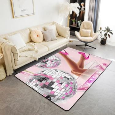 Imagem de Erosebridal Tapete de bola de discoteca rosa 1,78 m x 90 cm para adolescentes meninas retrô 70 arco cereja tapete de área preppy lábios, tapete moderno para uso interno, moderno, coquete, estetica