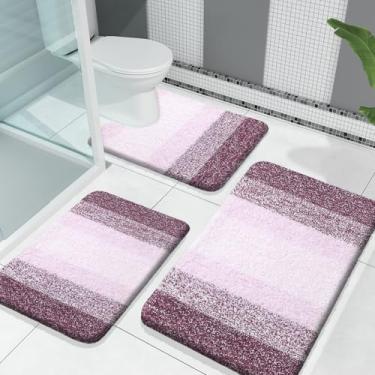 Imagem de OLANLY Conjuntos de tapetes de banheiro de 3 peças, tapetes de banho de microfibra macia absorvente e tapete de banheiro em forma de U, conjunto de tapete de banho felpudo de pelúcia para banheiro (76