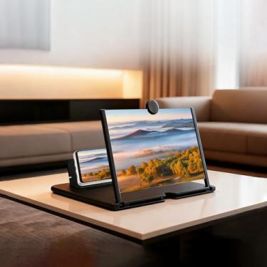 Imagem de Lupa de celular de 12 polegadas, ampliador de tela de projetor HD 3D para filmes, vídeos e jogos, suporte dobrável para celular com amplificador de tela, compatível com todos os smartphones, preto