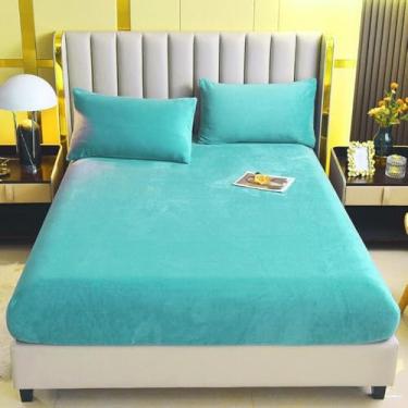 Imagem de Lençol de colchão com bolso extra profundo, lençol de elástico de cor sólida, capa protetora de colchão, tecido macio respirável, enrugado, para cama de casa e hotel - azul lago||200 * 220 cm