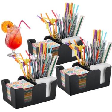 Imagem de FLKQC Pacote com 3 suportes de bar com 6 compartimentos, organizador de bar de plástico, organizador de bar comporta guardanapos, palitos de dente, canudos – 24 cm C x 14,6 cm L