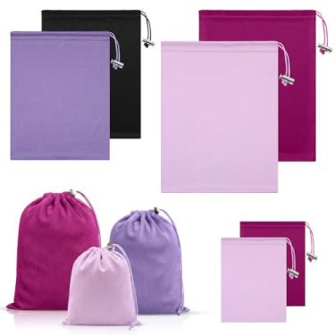 Imagem de Hillban 6 sacos de armazenamento de brinquedos com cordão de microfibra organizador de brinquedos leve bolsa de presente multiuso dobrável sacos de viagem para mulheres e homens, 3 tamanhos (MGG, roxo