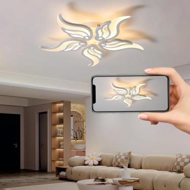 Imagem de Luminária de teto LED com design criativo de flor, dimerizável com controle remoto, moderna para sala de estar, quarto, sala de jantar e escritório (branca, 5 lâmpadas).