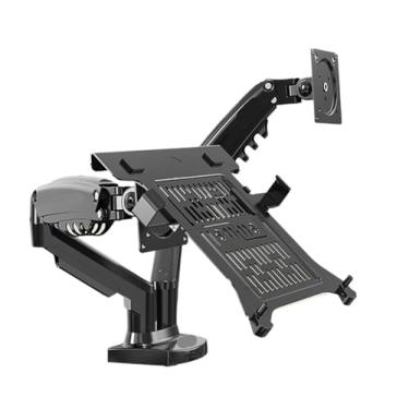 Imagem de Suporte para laptop para monitor duplo, braço de mola a gás F160-FP para monitor de 43.2 cm - 68.6 cm + suporte para laptop de 10 a 17 polegadas (preto)