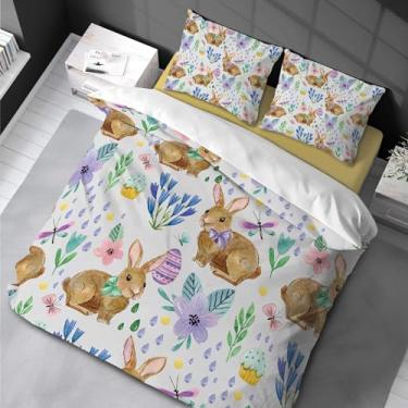 Imagem de Conjunto de capa de edredom de coelho fofo com estampa de desenho animado para meninas roupa de cama floral botânica animal capa de quarto 220 x 240 cm -50 x 75 cm x 2