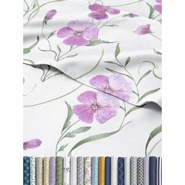 Imagem de Jogo de lençol King dividido com 5 peças rosa – lençol de cima vintage 108 x 102, 2 lençóis com elástico 99 x 203 e 2 fronhas 50 x 102 – bolso profundo, macio, boêmio botânico – Conjunto de lençóis