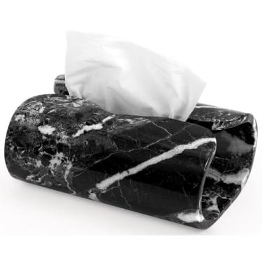 Imagem de SPESHSTONES Suporte de caixa de lenços de papel de mármore preto feito à mão de 19 cm retangular para decoração moderna de banheiro e organizador de casa - Porta-caixas decorativas de lenços faciais