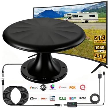 Imagem de Antena de TV RV montada no teto ao ar livre, antena RV para campista, sinal de TV HD digital HD de recepção omnidirecional de longo alcance de 720°, com super amplificador de sinal, cabo HDTV de 10,7