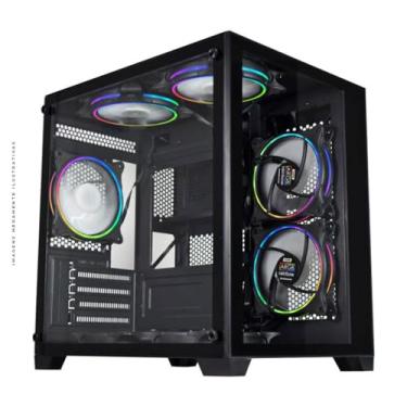 Imagem de Gabinete Gamer K-Mex Aquário Micro IV, Mid Tower, Lateral e Frontal em Vidro, mATX, Sem Fonte, Sem Fan, Preto - CG-0415