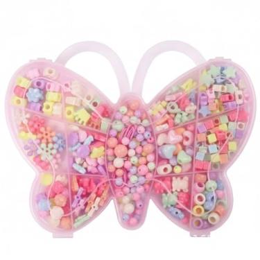 Imagem de Kit de Miçangas Infantil com Maleta Borboleta Conjunto Criativo Acessórios e Brincar de Artesanato