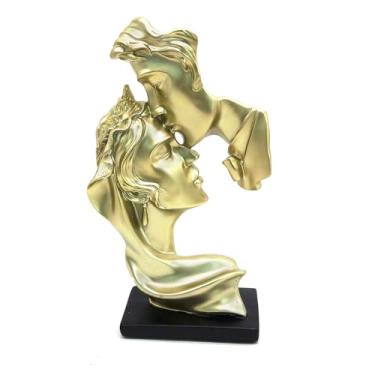 Imagem de Estátua de amor de casal, estátua de resina de arte moderna, escultura de decoração de tema de casal romântico adequada para armários de mesa, quarto de casa, decoração de mesa de escritório, ouro