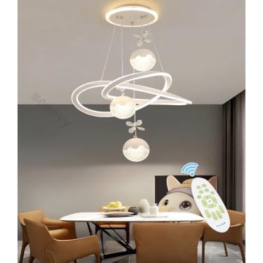 Imagem de Lustre moderno para sala de jantar, 40-50 cm, LED com cristal, dimerizável, equipado com controle remoto, 80 W, luminária suspensa em altura, ideal para quartos (branco, B40 cm).